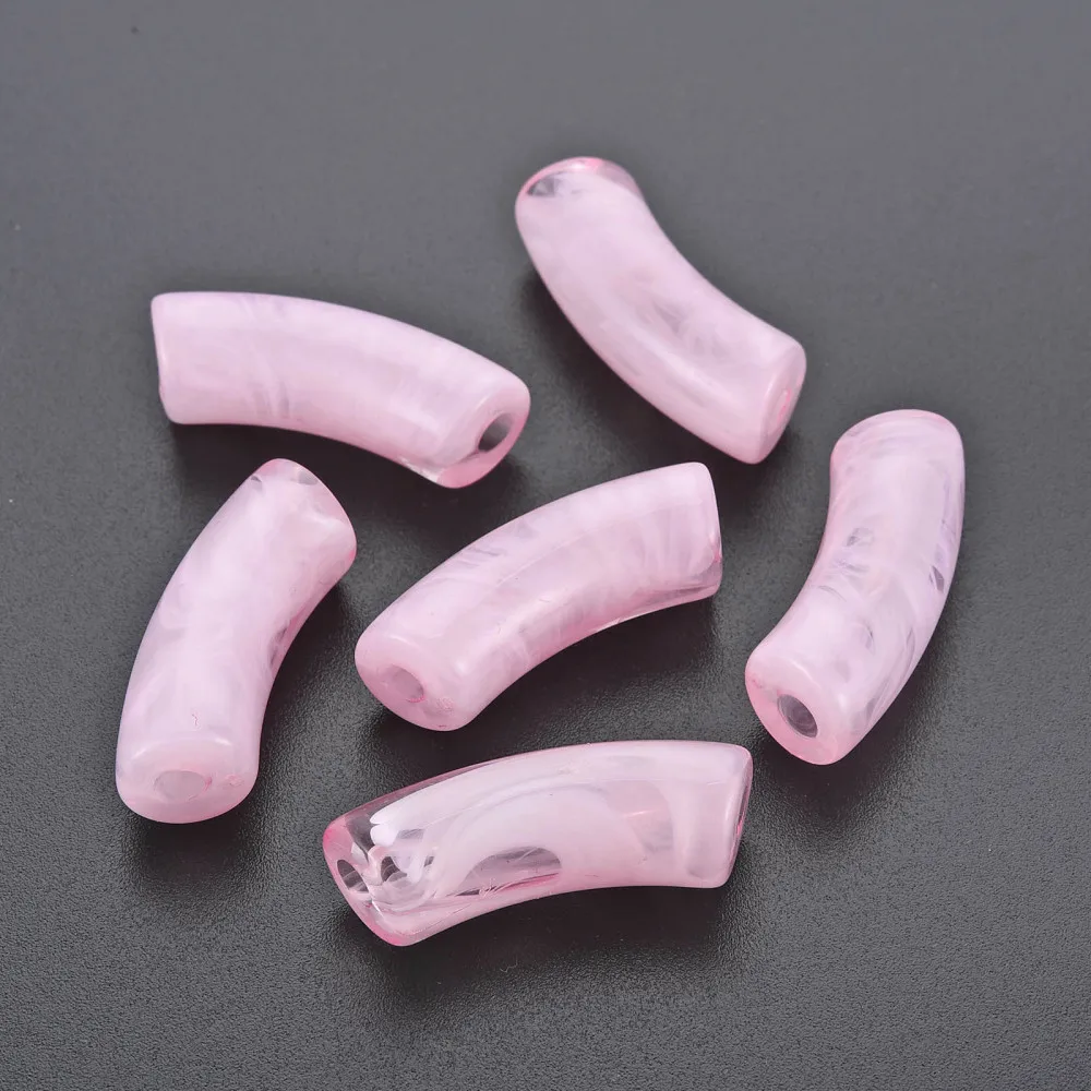 

500g Transparent Acrylic Beads Imitation Gemstone Style Curved Tube Pearl Pink 34x11.5x13mm Hole: 3.5mm about 150pcs/500g