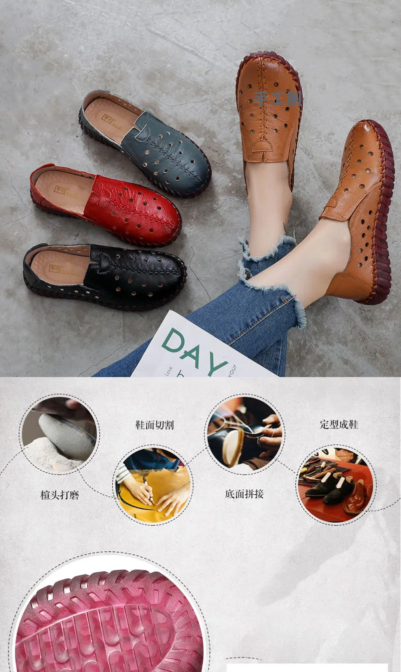 Große Größe 42 Rindsleder Ballerinas Mokassins Loafer Damen Sommer Cut-Out Schuhe Damen Fahr-Mokassins Alltagsschuhe – Detail 15