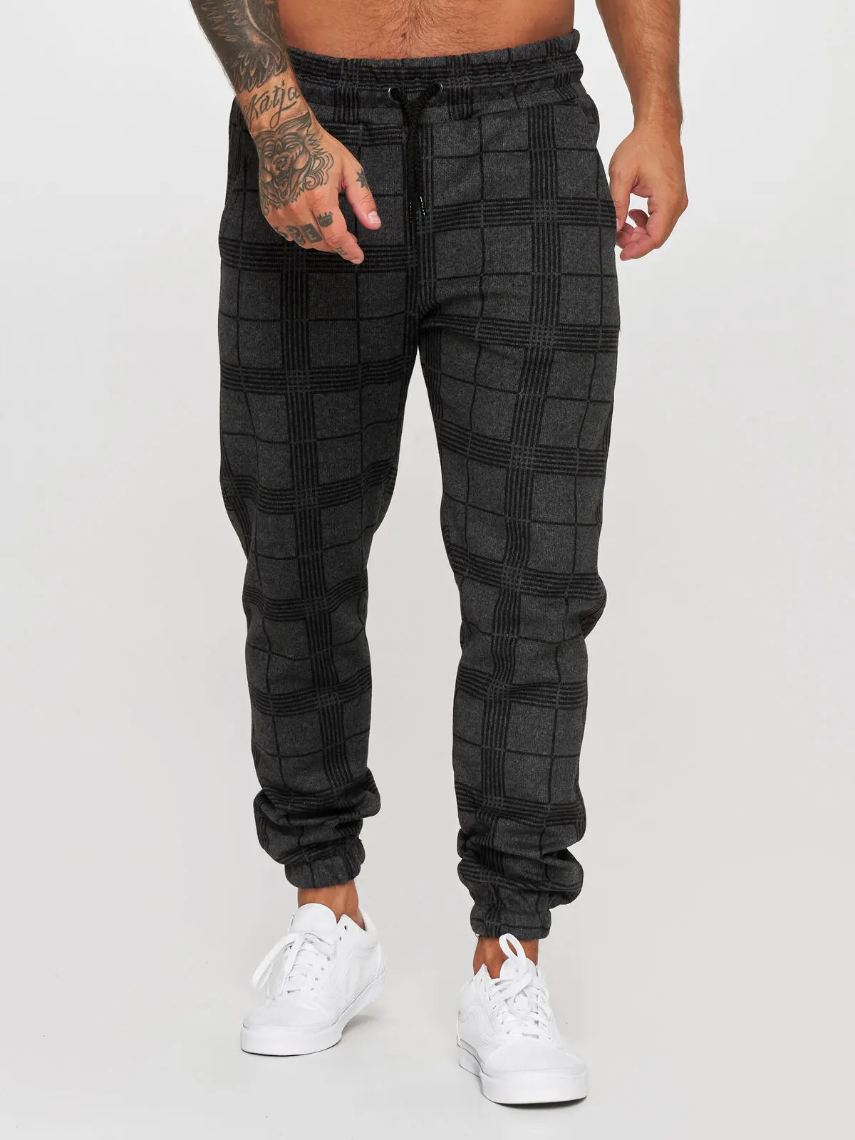 Mens New Streetwear Jogging White Plaid Pants Sweatpants Men