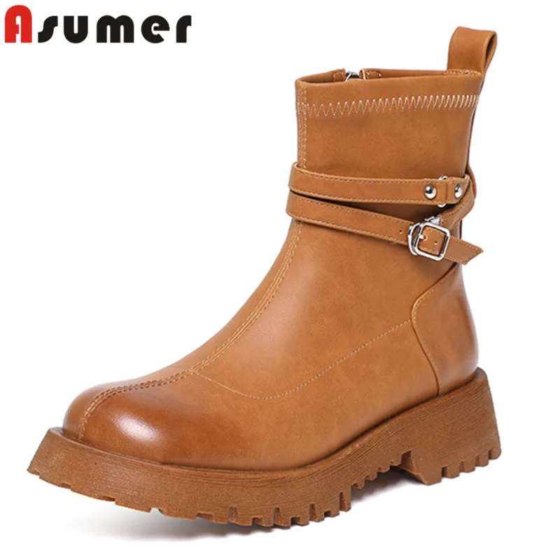 

ASUMER 2024 New Retro Ladies Zipper Ankle Boots Microfiber Platform Women Boots Winter Square Med Heels Shoes