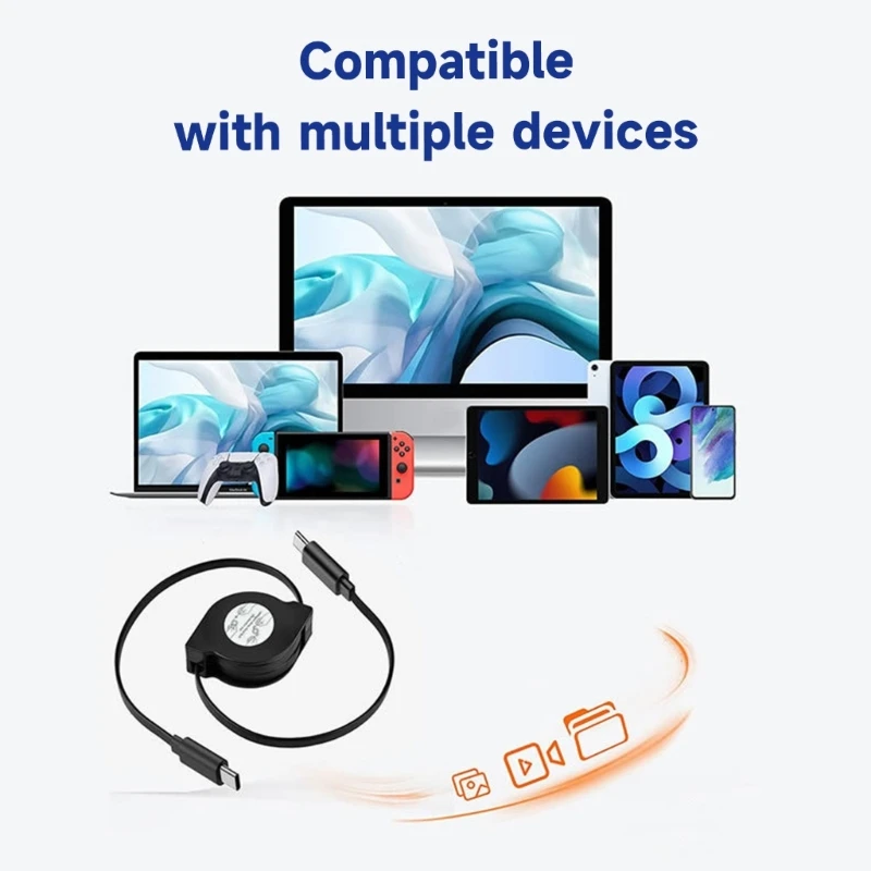 Retractable PD 60W USB C to USB C Data Cable, Notebook Fast Charging Cord Type Phone Tablets