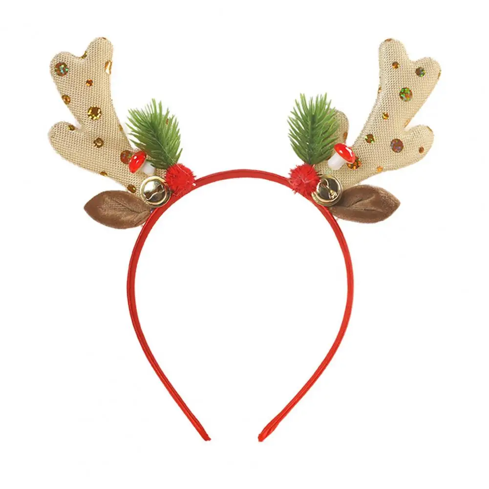 Plastic Deer Horn Headband Festive Christmas Headband with Elk Horns Bells for Kids Xmas Sequin Hair Band Photo for Children