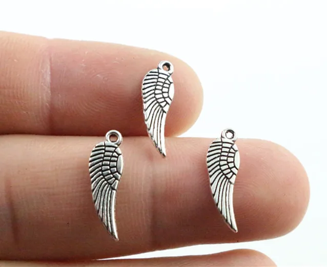 17x5mm 50pcs 골동품 실버 도금 윙 수제 부적 펜던트: 팔찌 necklace-P2-33 DIY
