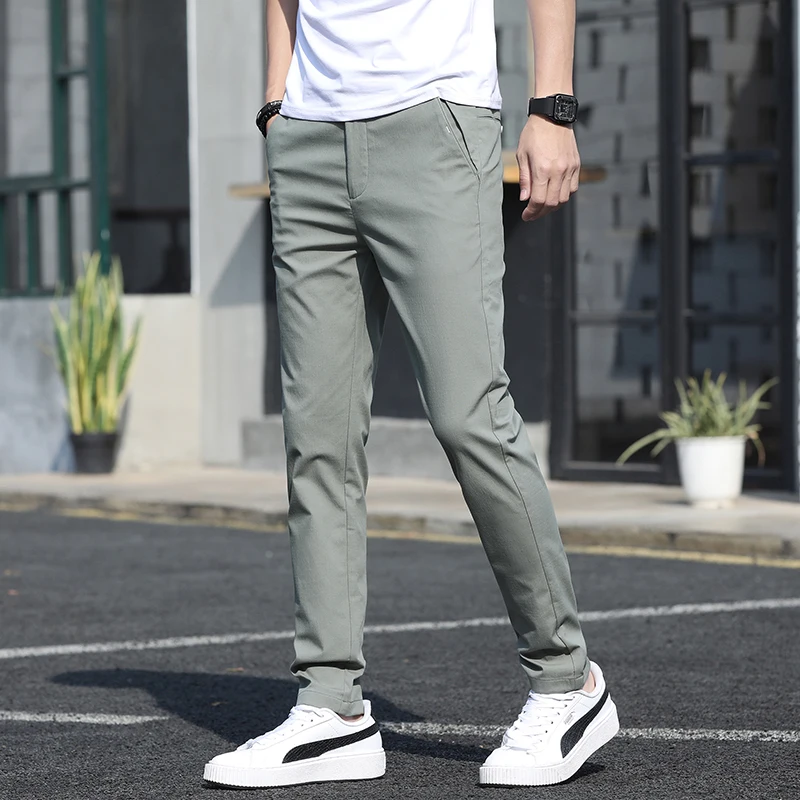 Stretch Casual Pants Men Classic Slim Fit Straight Trousers Lightweight Streetwear Joggers Solid Black Pants Men Clothing casual pants