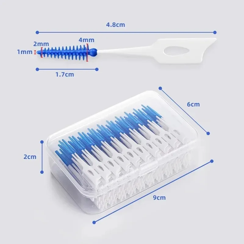 40-200개입 치간 실리콘 브러쉬 치아 사이 청소용 실리콘 이쑤시개 실 포함 구강 청소 도구