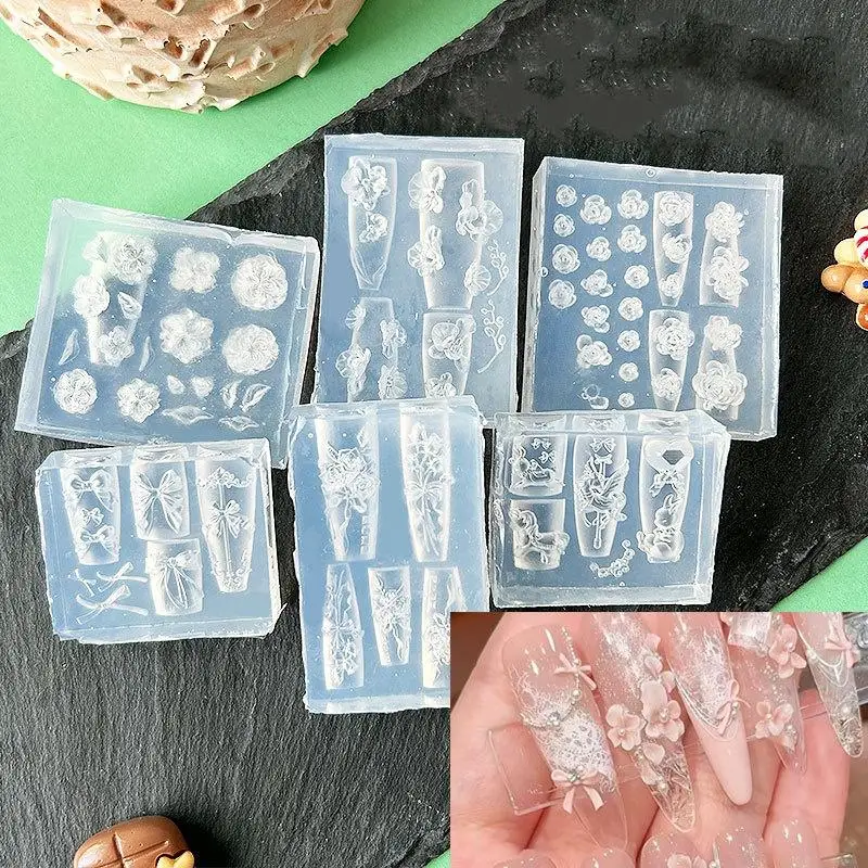 3D 꽃 실리콘 네일 몰드 달콤한 리본 장미 네일 템플릿 DIY 네일 아트 장식 스탬핑 플레이트 매니큐어 디자인 도구
