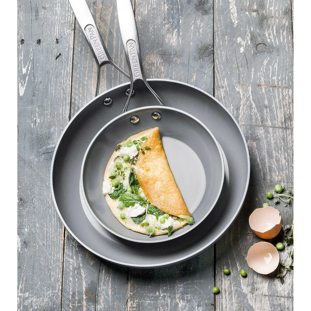 Paris Pro Hard Anodized Healthy Ceramic Nonstick, 8" and 10" Frying pan Skillet Set, PFAS-Free, Dishwasher Safe, Grey