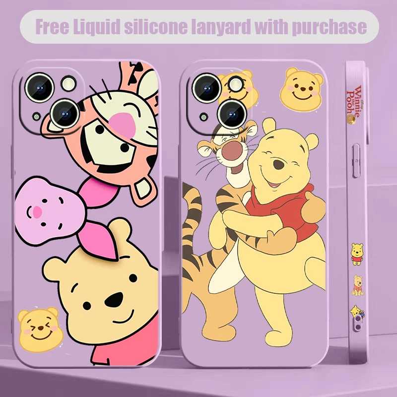 

Disney Winnie the Pooh Phone Case For iPhone 15 14 13 12 11 Pro Max Mini X XR XS SE 8 7 Plus Liquid Left Rope Soft Capa Cover
