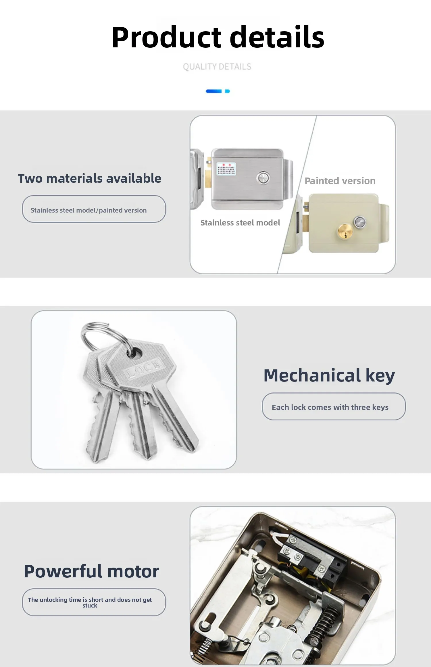 stainless steel baking paint electric control lock single and double head commun