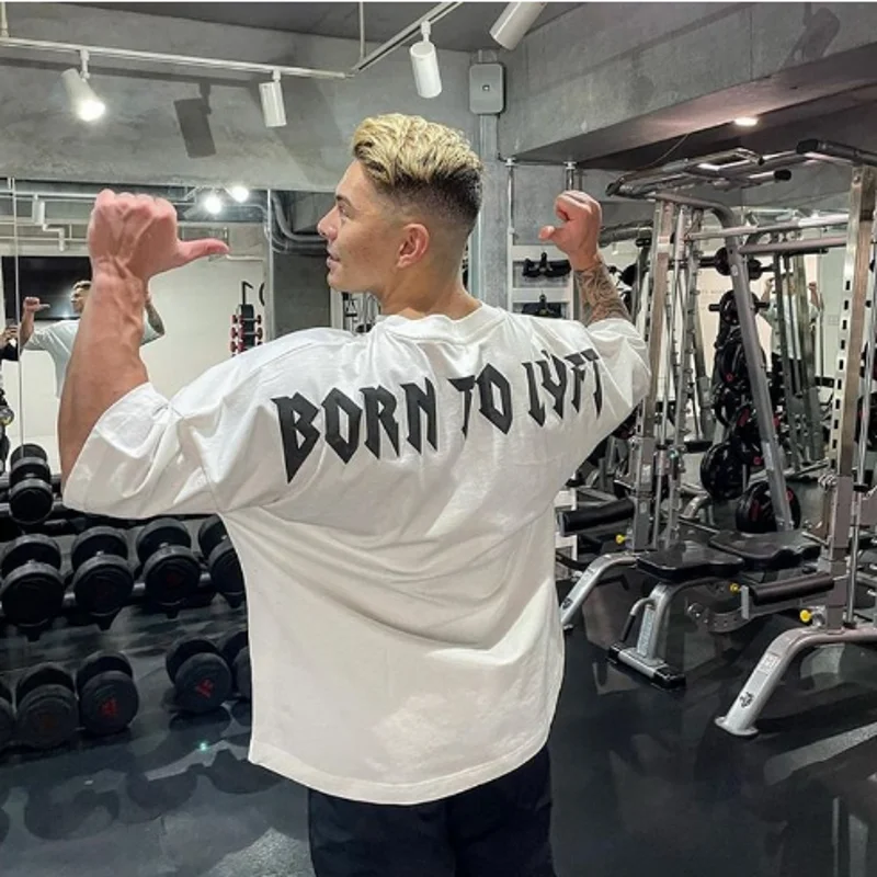 Sport T Shirt Men Bodybuilding Print Loose Short Sleeve Workout Fitness T-shirt