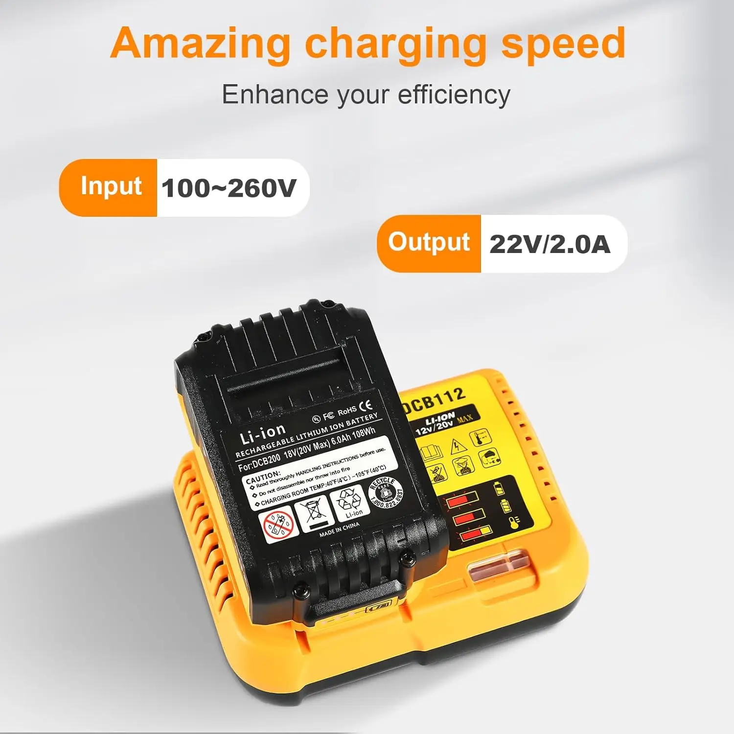 Power Tool  Parts Battery Charger DCB112 For DeWalt 18V 20V Lithium Battery DCB120 DCB140 DCB183 DCB206 DCB609  DCB115 DCB105