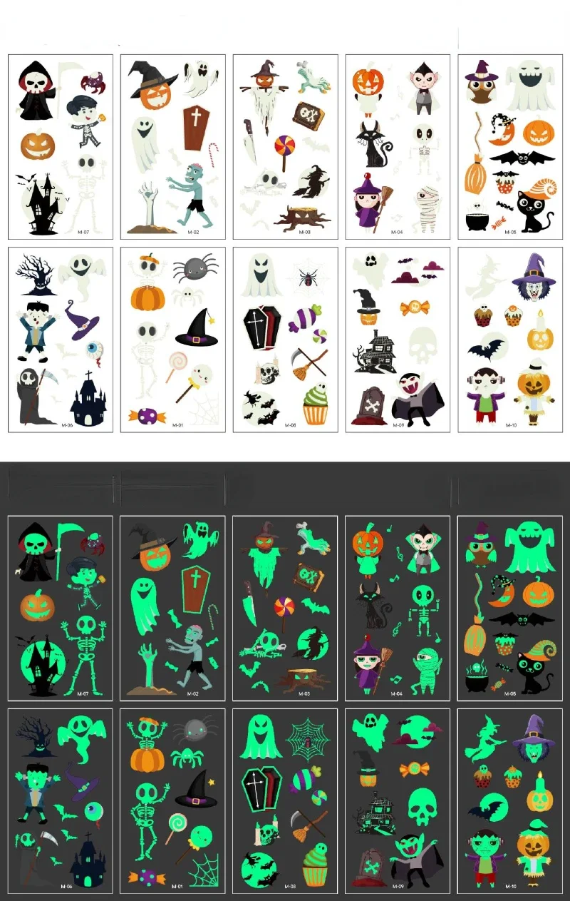 10pcs Glow In The Dark Christmas Cartoon Stickers Halloween Luminous Scrapbooking Decoration Sticker