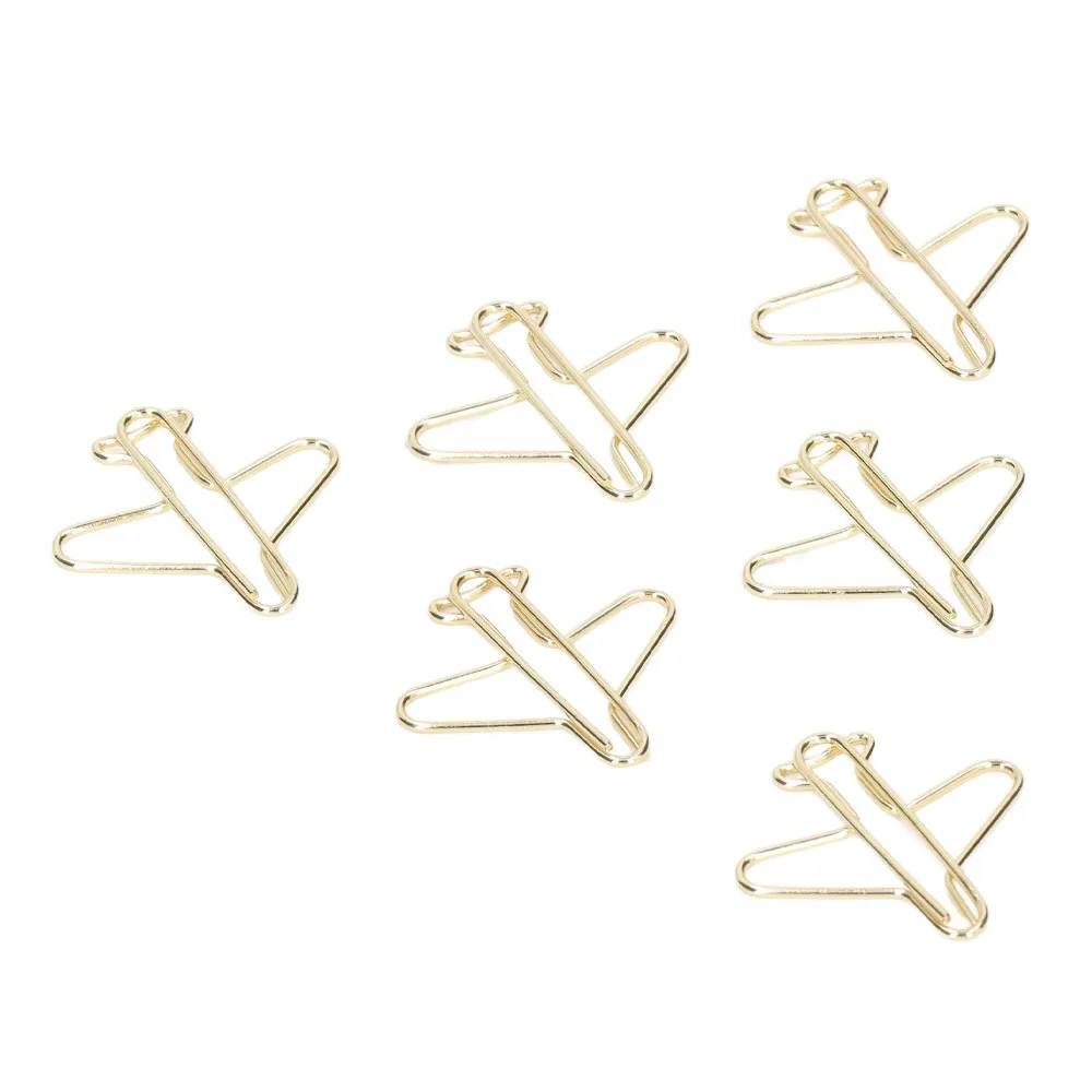 100PCS 재미 있은 항공기 모양의 종이 클립 골드 30*28mm 대형 바인더 클립 휴대용 미니 사이즈 금속 종이 클립 선물