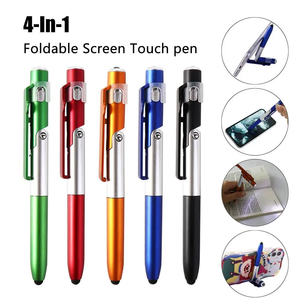 Multifunctional Foldable School Students Stationery Writing Pen Stylus Pen Cellphone Holder Ballpoint with LED Light multifunction pen