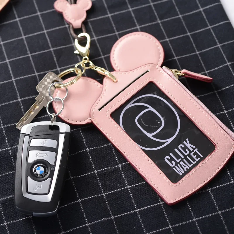 Disney cartoon card ID storage bus holder case Mickey Mouse card work certificate lanyard purse coin wallet