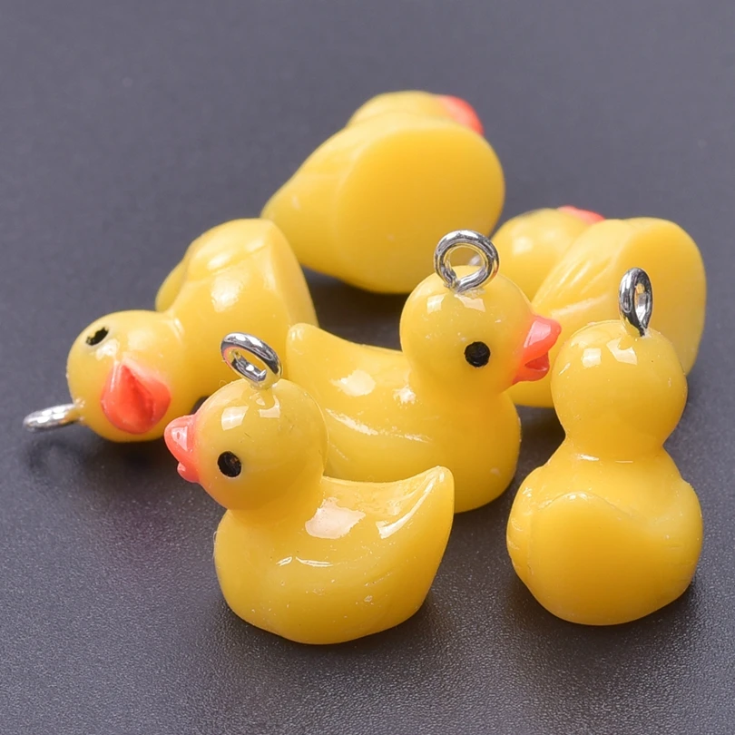 Resin Charms 10/30/50/100pcs/Lot Yellow 3D Duck Resin Charms Cute Animal Pendant For Jewelry Making Diy Earrings Keychain Craft Accessories
