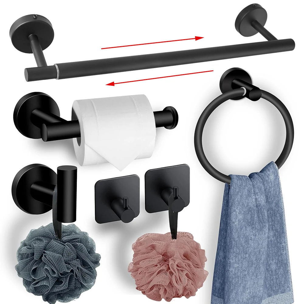 Bathroom Hardware Set Adjustable Towel Bar 304 Stainless Steel Towel Ring Toilet Paper Holder Robe Hook Bathroom Accessory toilet paper holder,bathroom hardware set,bathroom hardware accessories