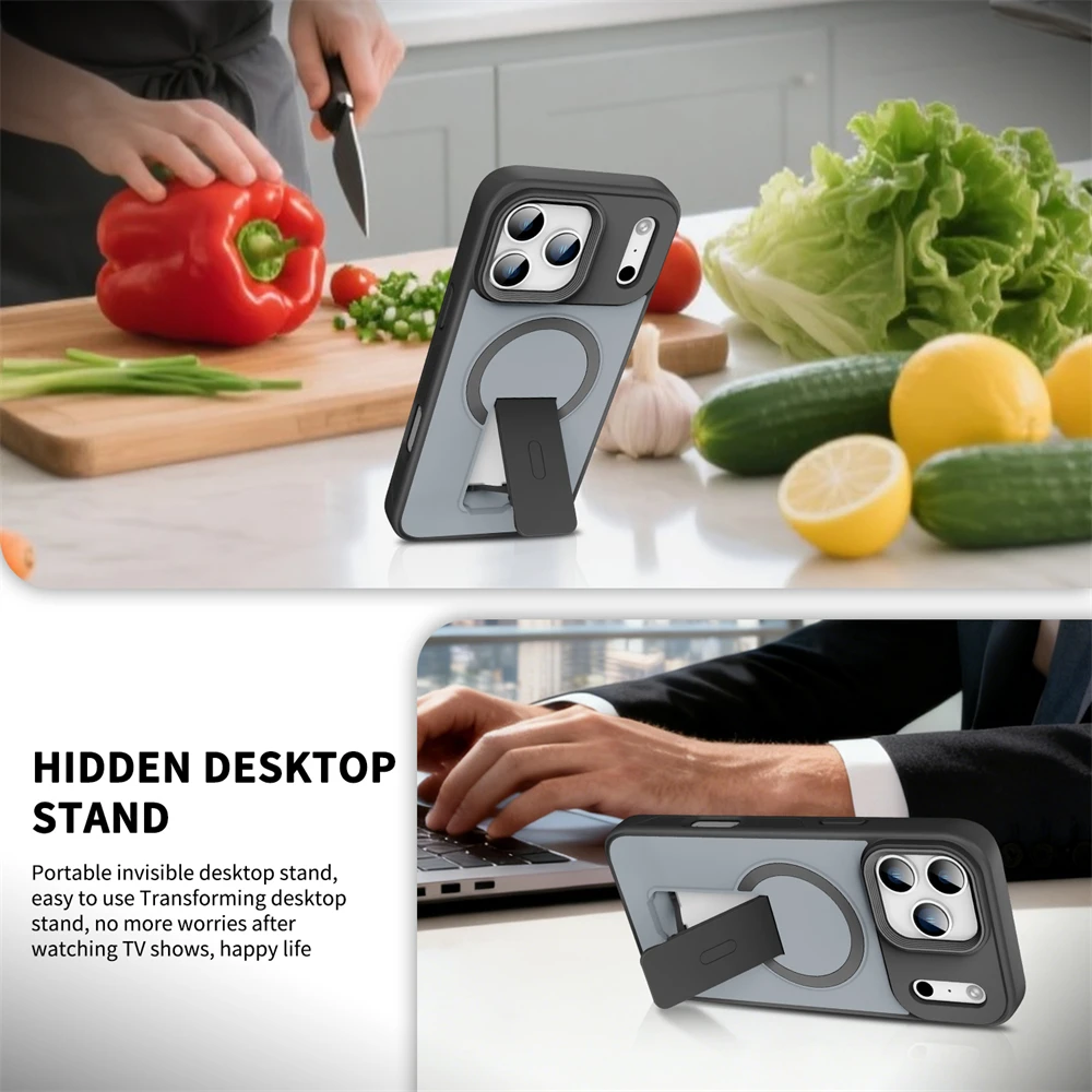 Matte Magnetic Phone Case With Integrated Stand For Iphone_voghion.com