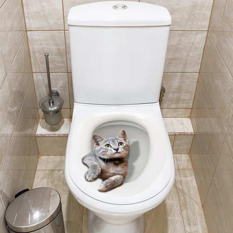 Description Picture 5 of itemCute Toilet Cat Wall Stickers Bathroom Decoration Wallpaper Funny Toilet Self-adhesive Mural Home Decor Creative Kitten Decals