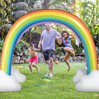 Inflatable Rainbow Sprinkler Backyard Games Summer Outside Water Toy Yard Fun 1