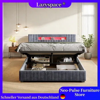 Lazyspace Letto singolo/doppio imbottito in velluto, struttura letto contenitore RGB-LED-Bettgestell, mobili moderni per camera da letto Marocco 1