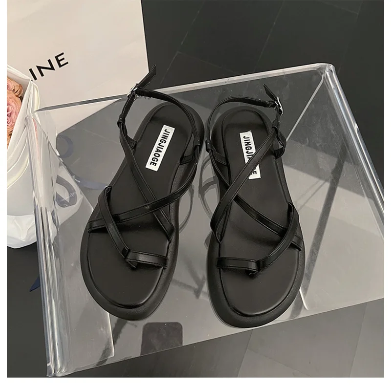 

Platform Sandals Women Summer Beach Fashion Sexy Flat Casual Cross Peep TToe Ladies Shoes Woman Black Sandals Rome Flip Flops