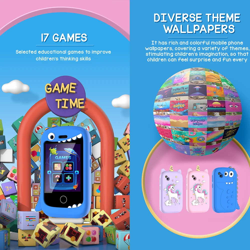 New Smart Phone Kids Toys 17 Games Stories Music Player 2.8" Touchscreen Toddler Learning Toys Boys Girls Birthday Gifts