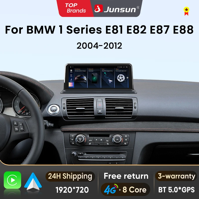 Pantalla multimedia inalámbrica Junsun CarPlay Android Auto para coche, radio para BMW Serie 1 E81 E82 E87 E88 con sistema CCC CIC, pantalla táctil. 1