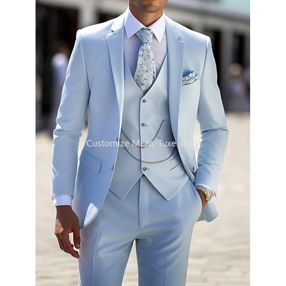 Solid Color Suits for Men Single Breasted Regular Length Notch 3 Piece Jacket Pants Vest Sets  Wedding Terno