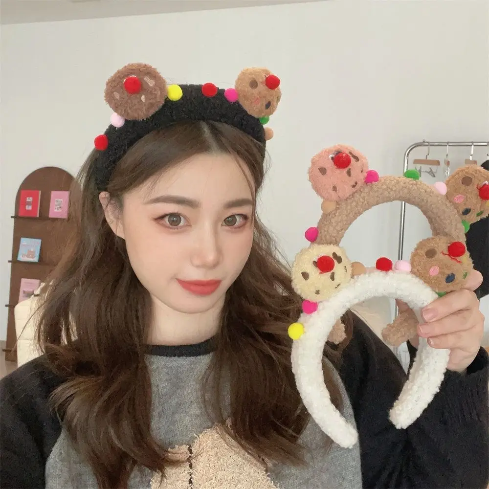

Cute Cartoon Plush Cookies Headband Korean Style Creative Funny Hair Hoop for Women Wash Face Makeup Hair Accessories
