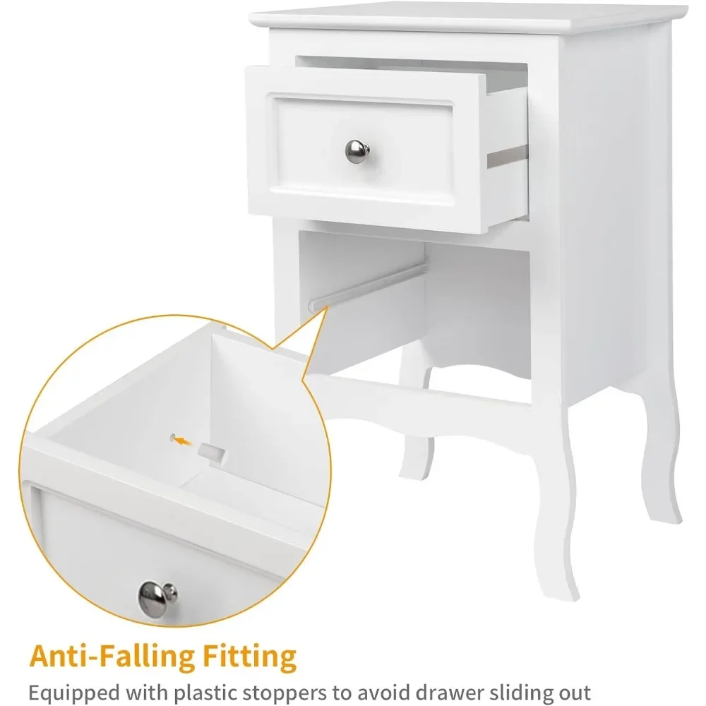 White Nightstand Set of 2, Nightstands with 2 Drawers, Bed Side Table/Night Stand, Small Nightstand for Bedroom 6