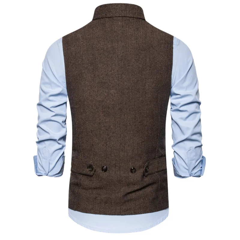 #4825 Autumn Winter Men's Vests Double Breasted Suits Vests Slim Fit Plaid Men's Vests Sleeveless Jacket Office Vest Coat  4
