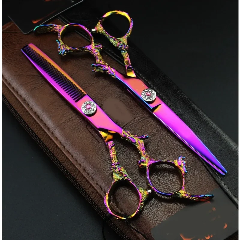 

Professional JP 440c Steel 6 '' Gem Dragon Purple Cut Hair Scissors Haircut Thinning Barber Cutting Shears Hairdressing Scissors