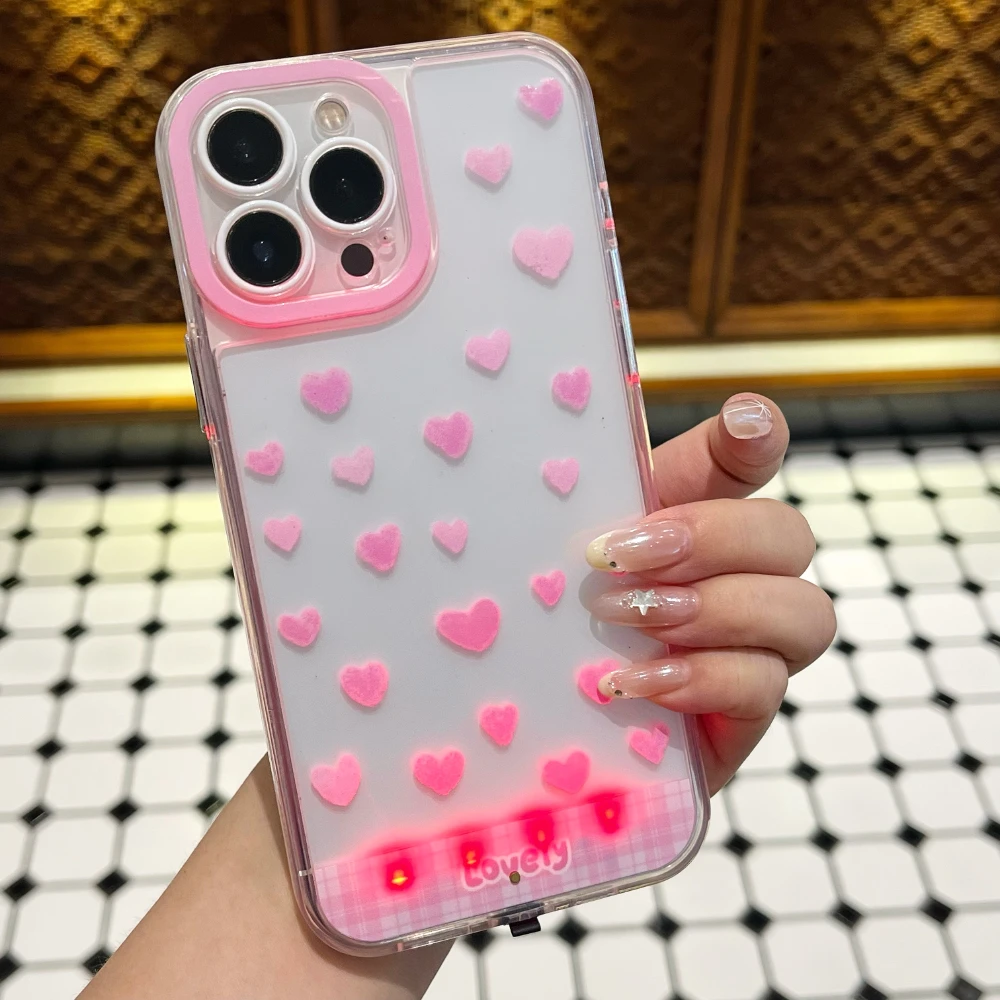 Luminous Love Heart Bowknot Phone Case with 5 Color Light-Up Design