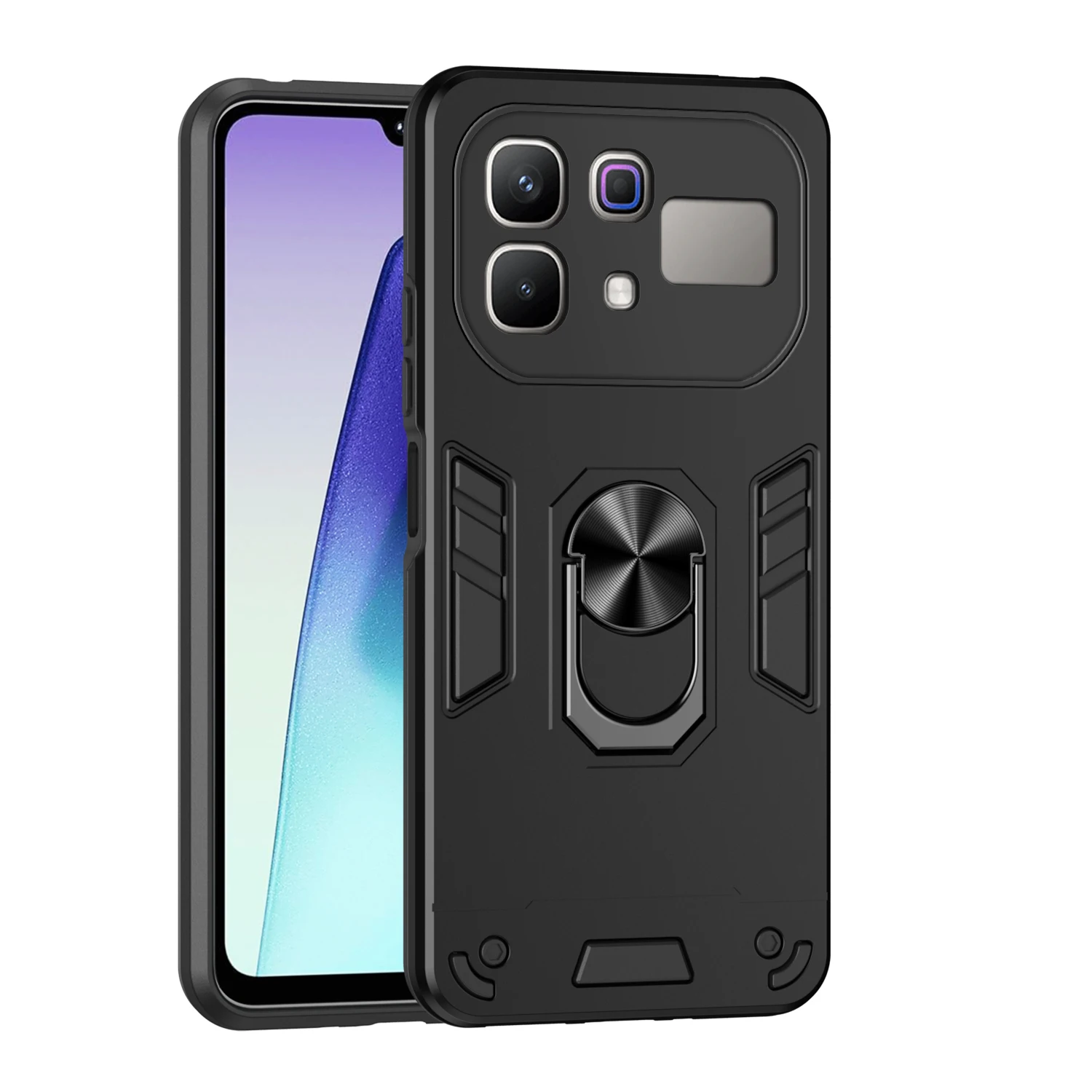 Rugged Armor Shockproof Phone Case with Magnetic Metal Ring Holder and TPU Frame Plastic Cover
