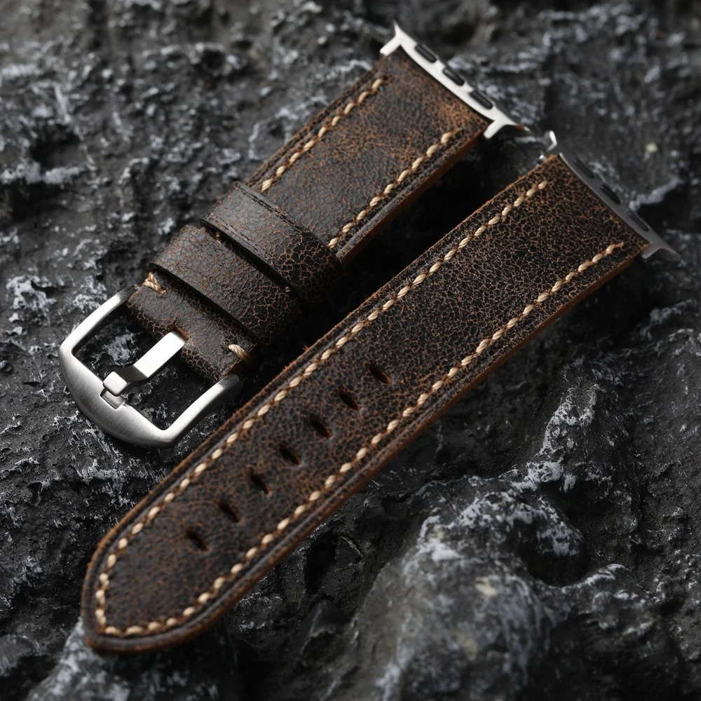 

Ремешок ручной работы из воловьей кожи для Iwatch49MM 45 8se, ультракоричневый ремешок из кожи