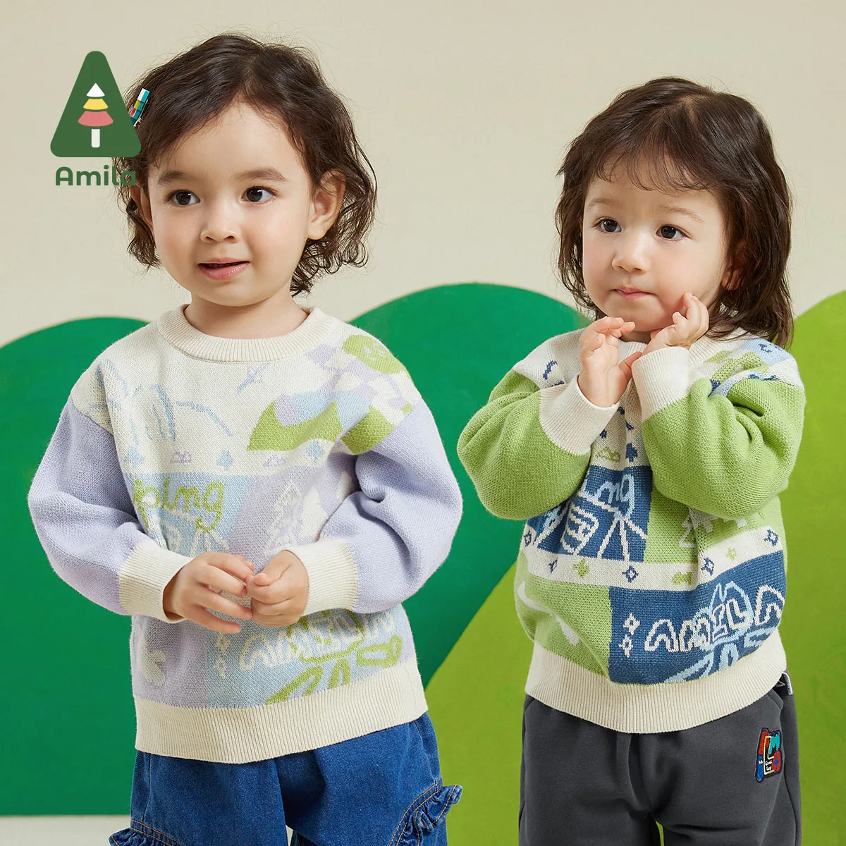 

Amila Baby Personal Warmth 2023 Autumn New 100% Cotton Stripe Presentation Soft Color Scheme Sweater For Boys Girl Kids Clothes