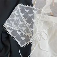 Elegant Lace Floral Hair Scarf Women Triangle Headscarf Korean Lace Up Neck Scarf Lace Flower Sunscreen Travel Photo Headband