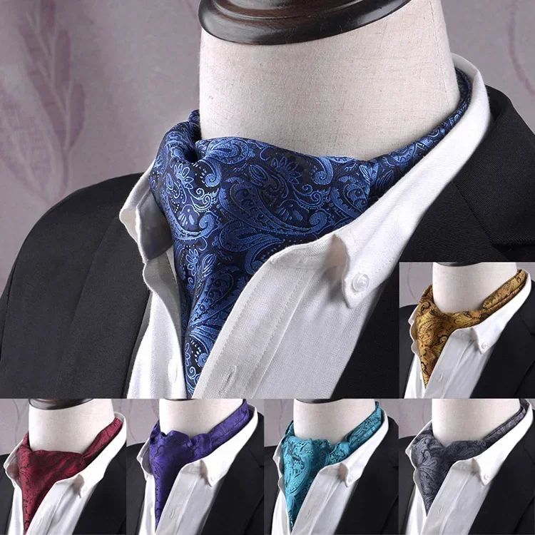 

Men's Vintage Paisley Wedding Formal Cravat Ascot Scrunch Self British style Gentleman Polyester Silk Casual Dot Plaid Scarf Tie