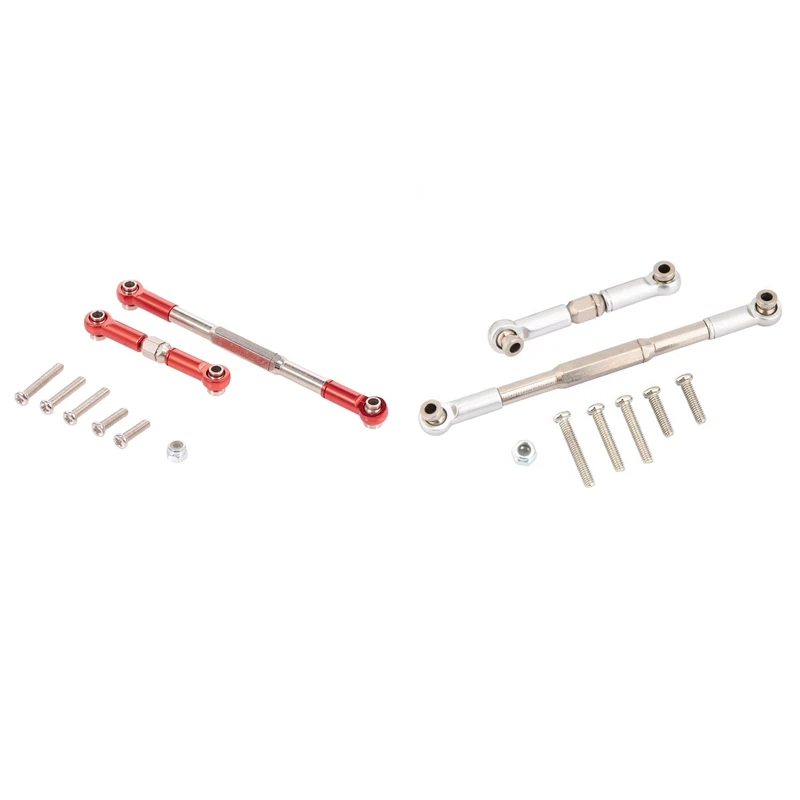 

4PCS RC Steering Rod CNC Machining Steering Linkage Rod Set For WPL 1608T RC Truck RC Steering Linkage Set,Grey & Red
