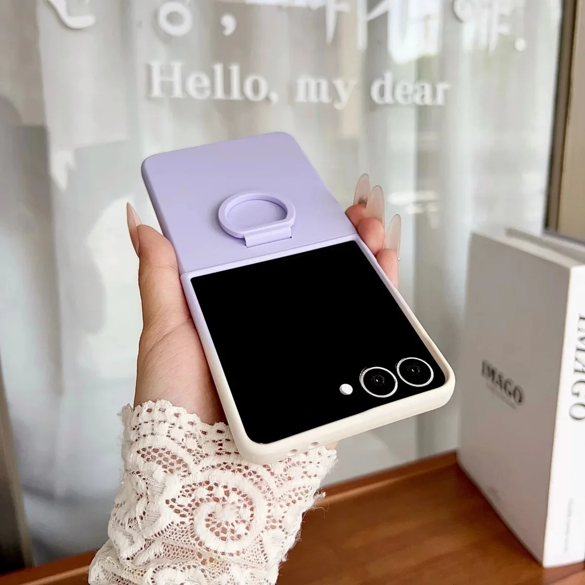 Chic Liquid Silicone Phone Case with Large Window and Ring Design - Shockproof Soft Cover