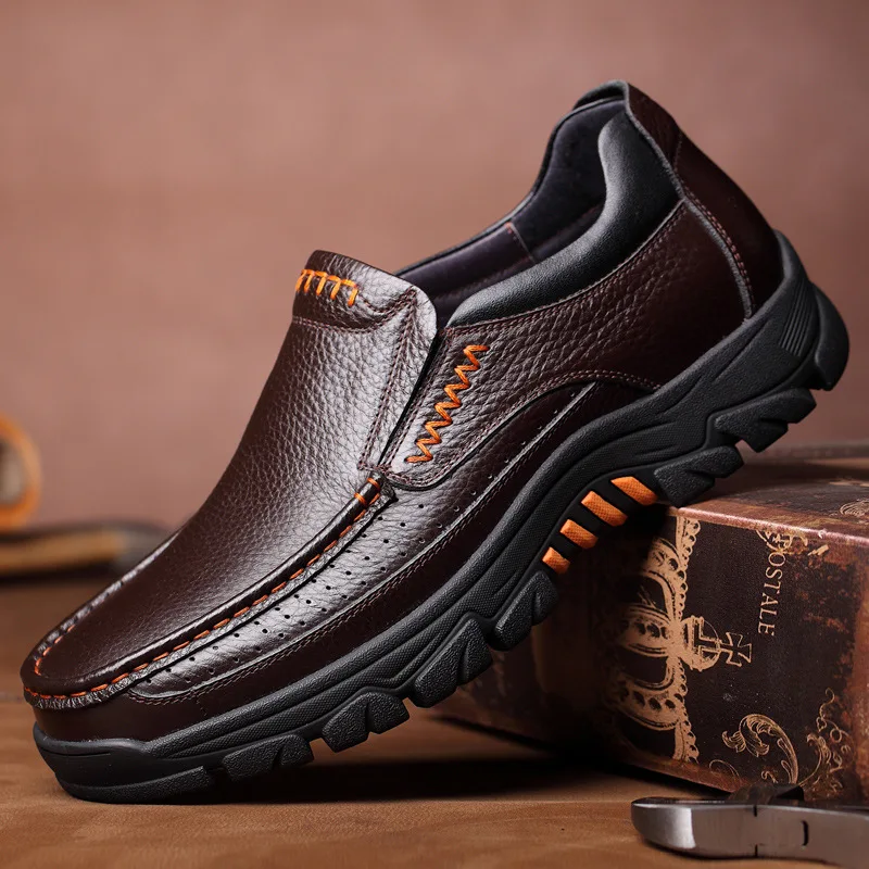 

Newly Men's Genuine Leather Shoes Size 38-46 Head Leather Soft Anti-slip Driving Shoes Man Spring Business Dress Shoes 359