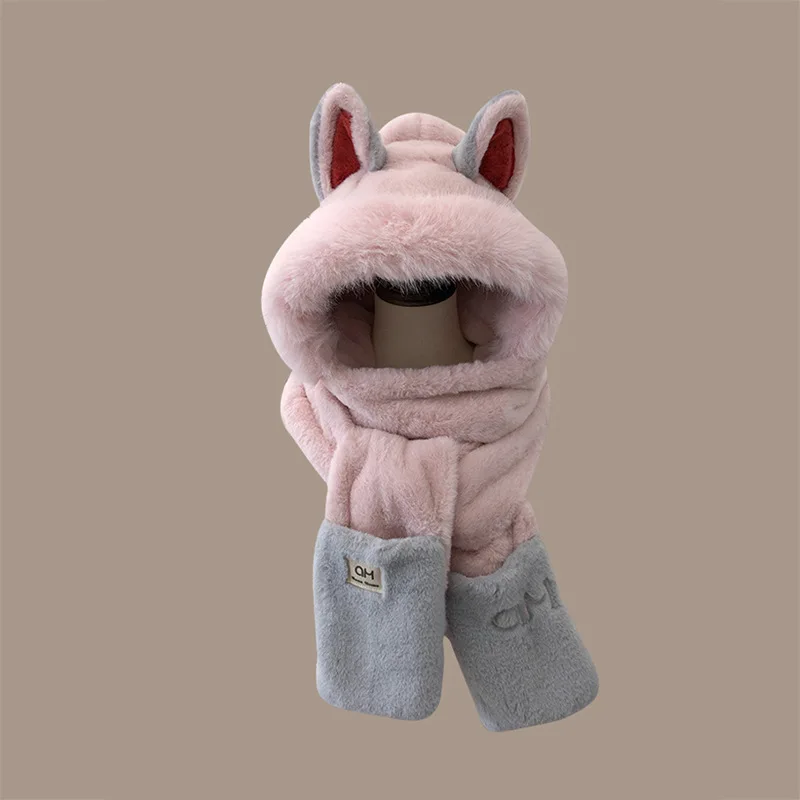 Winter new Firefox ears warm furry skiing scarf gloves one-piece hat children 4