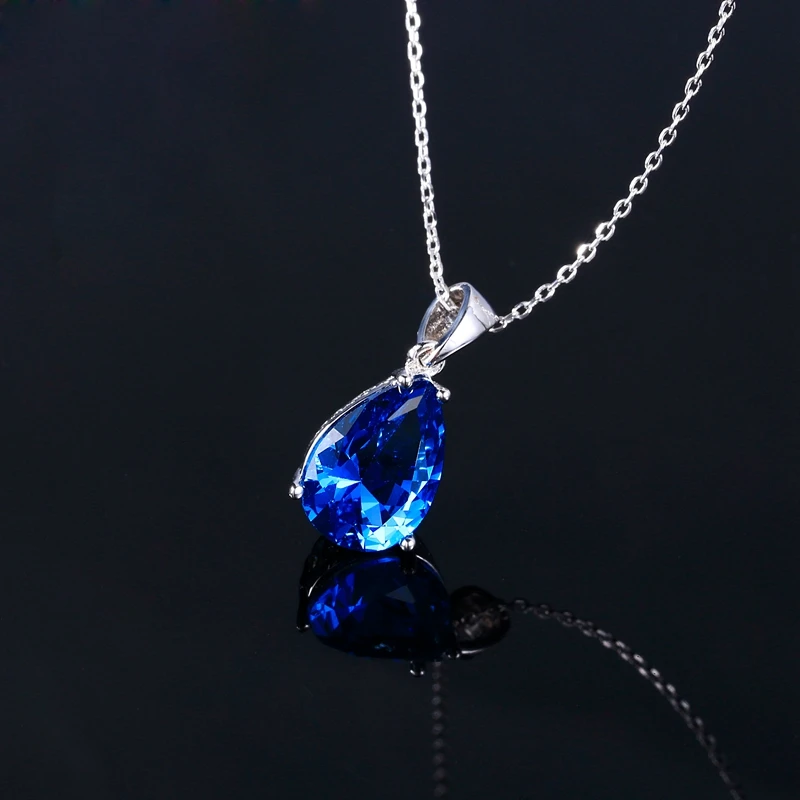 Pendant Necklace Women Aquamarine Blue Sapphire
