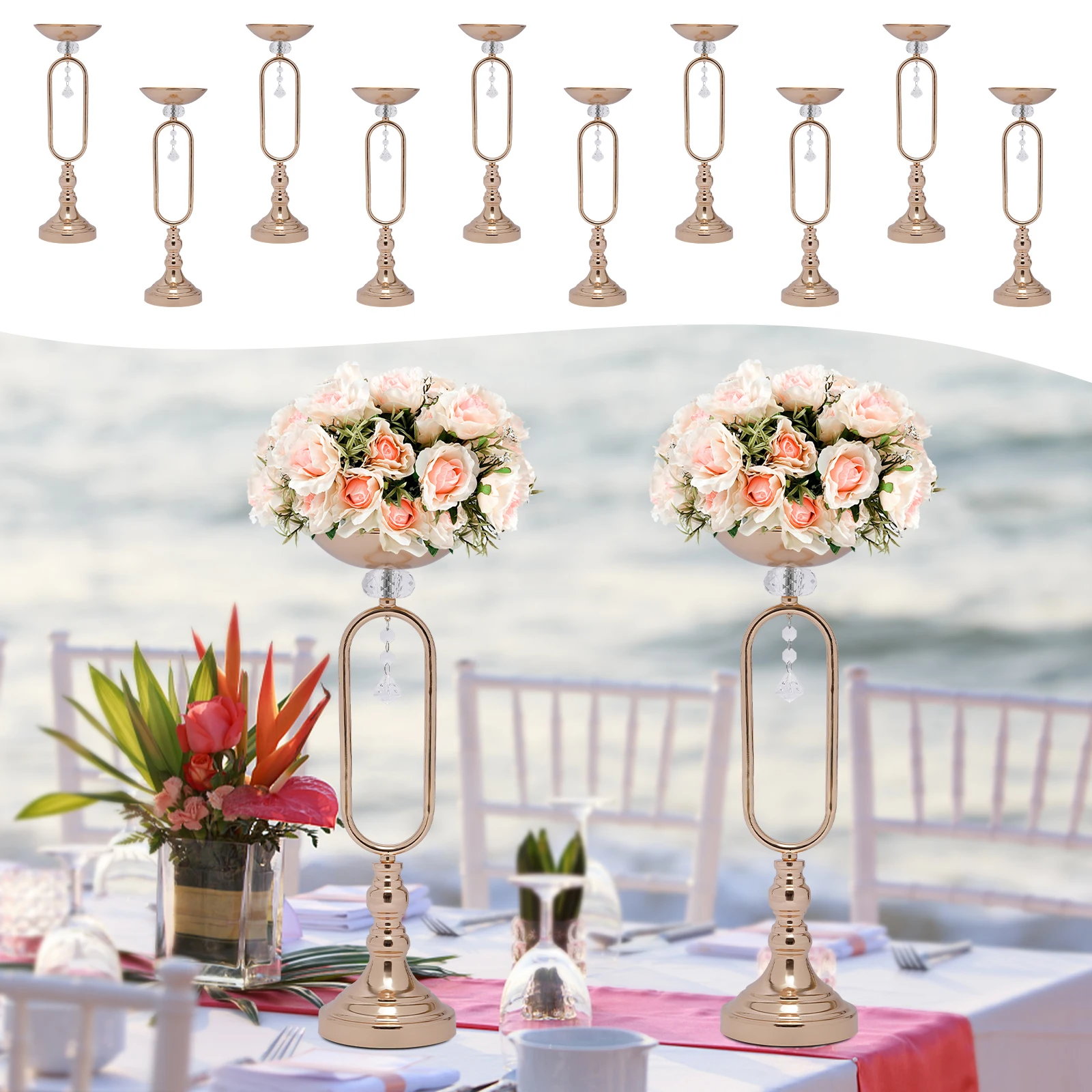 

19.5in Tall Metal Flower Display Vases Stand Set Gold Flower Vase Wedding Candle Holder Reception Table Centerpiece for Party