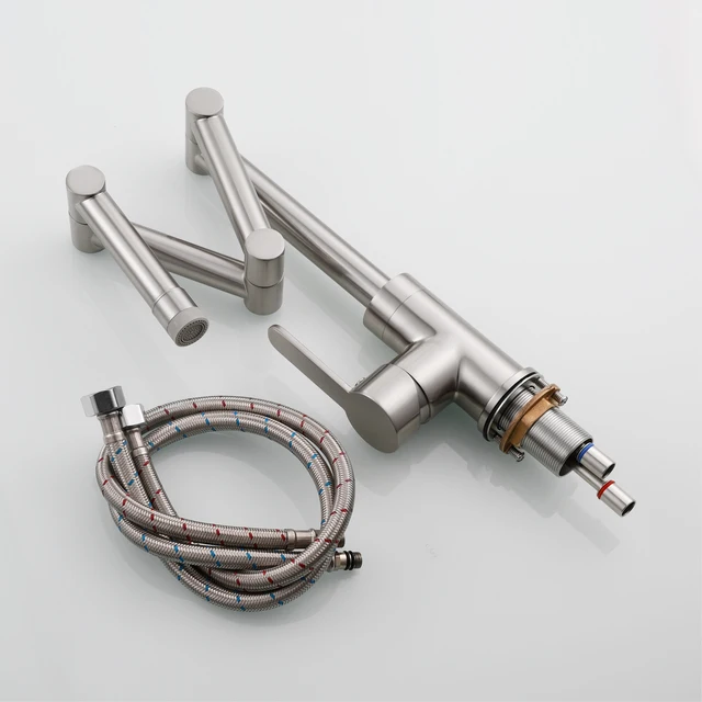 AITANA ก๊อกน้ําห้องครัวนิกเกิลขัดเงาทองเหลืองเรียบง่ายพร้อมดีไซน์พับได้และ 2 ฟังก์ชั่นสําหรับเครื่องผสมอ่างล้างจานน้ําร้อนและเย็น 6