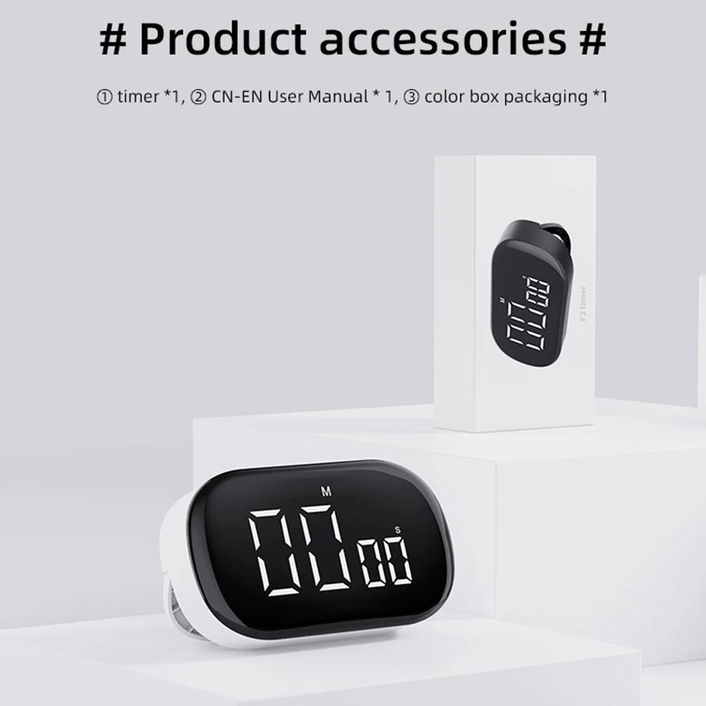 F3 Digital Kitchen Timer Magnetic Count Up/Down Function Clock with Stand and Large LED Sound Alarm Silent Kids fo Learning