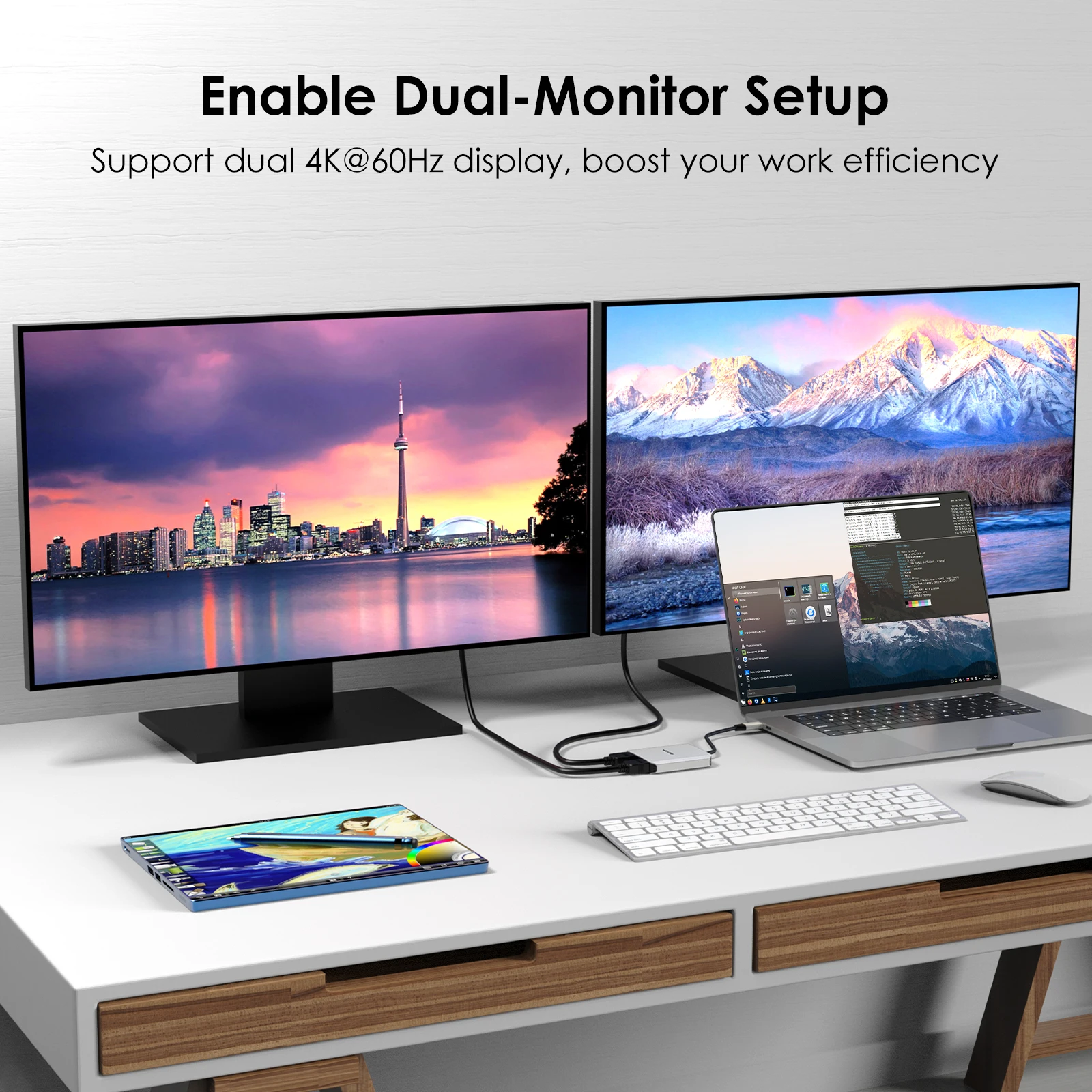 WAVLINK USB C to HDMI Dual Display Adapter 4K@60Hz 3-In-1 HDMI Adapter with 95W Power Delivery for MacBook Pro/Air Laptops 5