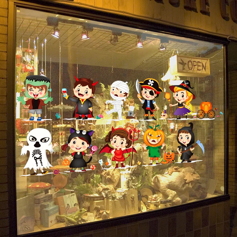 Halloween Decorations Horror Atmosphere Props Dress Up Pumpkin Window Stickers Bar Shop Scene Arrangement Glass Stickers