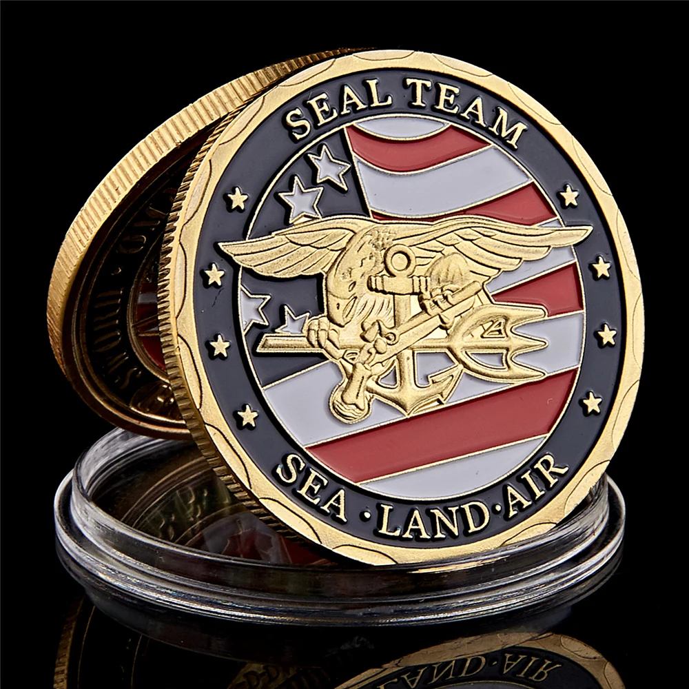 Pièce souvenir plaquée or, USA Sea Land Air of Seal Team Challenge Department of the Navy Military Coin